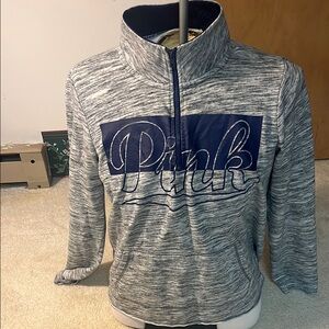 Victoria's Secret PINK Navy and gray/white half zip Hoodie